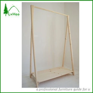 Clothes Shelf Hanging Cloth Rack From Pine Wood In Bedroom