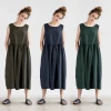 Cotton and linen loose waist mid-length a line trendy knitted dresses casual for women