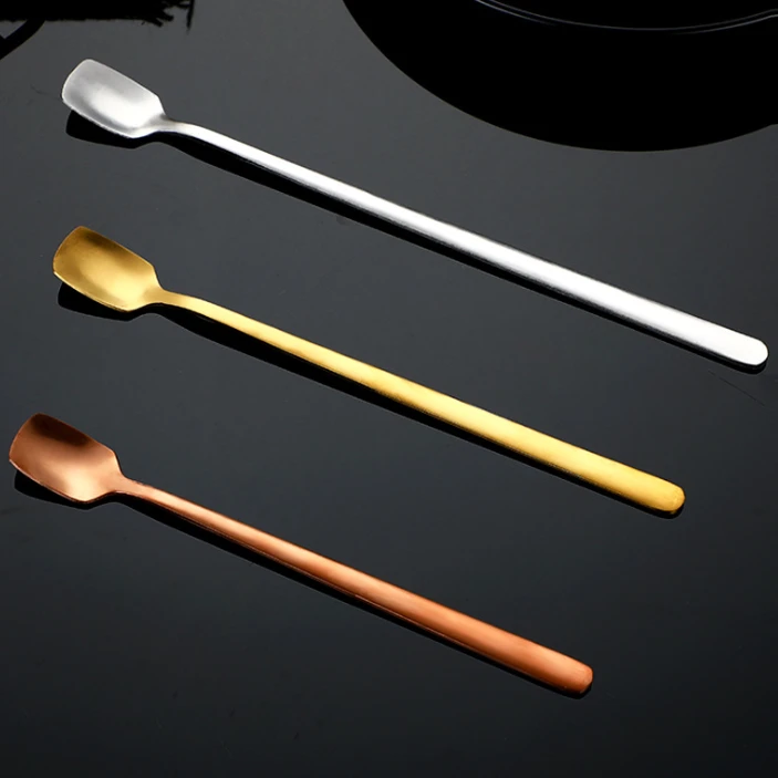 Creative square head stainless steel tea spoon spoon long handle coffee stirring spoon