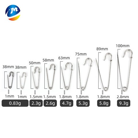 custom different sizes cloth silver metal safety pins stainless sewing safety pin with removable head