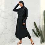 Custom Logo Burkini Solid Color Swimsuit Muslim Sportswear Woman Beach Protection Long Modest Burkini With Hijab