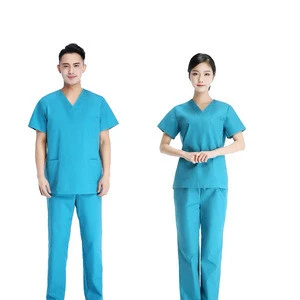 Custom Logo Embroidered Cotton Medical Doctor Uniform Tops And Pant Sets