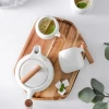 Custom Logo Nordic Designer Wood Handle Coffee Ceramic Tea Cup Set Wooden Handle Coffee Cups Pots Set with Gift Box Gift