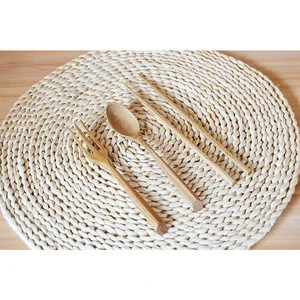 Custom Logo wooden tableware chopsticks spoon fork three sets of cotton linen cover