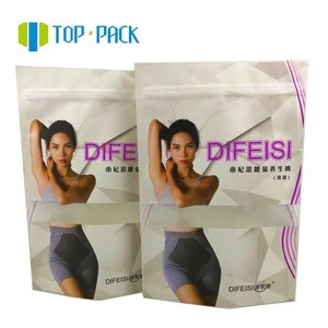 Custom printed laminated white kraft paper stand up zipper bag for underwear with window
