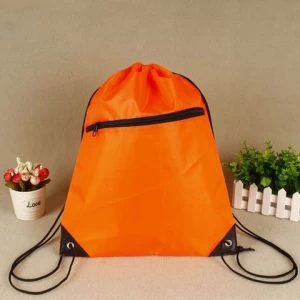 Custom Promotional Waterproof Polyester Sports Backpack Drawstring Bag with Zipper Pocket