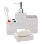 Custom Ribbed White Ceramic Bath Set