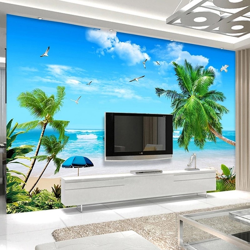 Custom Seascape Beach Coconut Tree Mural Papel De Parede 3D Photo Wallpaper Wall Painting Living Room TV Background Home Decor