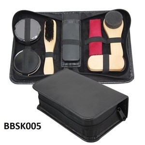 Custom shoe cleaning tools kit brown case, Compact shoe polish set for men women,Shoe shine box set for boot and high heel shoes