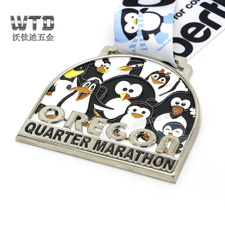 Custom Silver Metal soft enamel 2D Finishing 2nd medal with ribbon  oregon marathon events medal