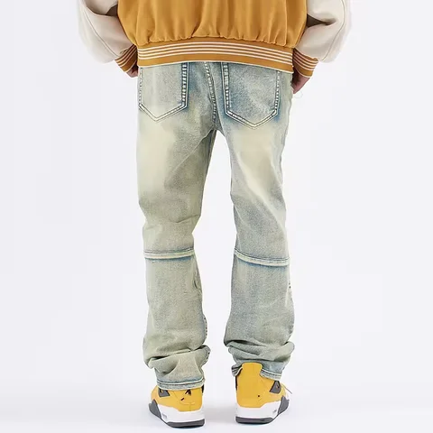 Custom Streetwear Vintage Straight Leg Ripped Cut Off Design Loose Jeans