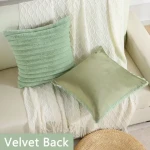 Custom Striped Decorative Soft Cozy Faux Rabbit Fur & Velvet Cushion Covers 45*45cm Square Pillowcases Luxury  Sofa Pillow Case