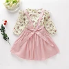 Customized Product Summer Small flower print long sleeves and pink strap dress two-piece Suits Han Edition Clothes New Style Gir