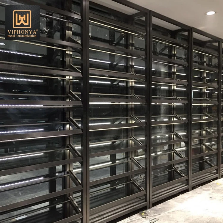 Customized stainless steel metal modern wine cabinet with glass doors furniture wine rack