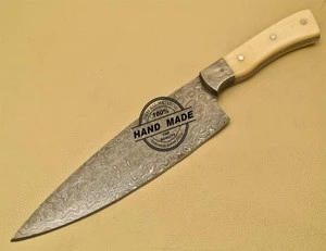 Damascus Kitchen Knife Custom Handmade Damascus Steel Kitchen Chef Knife With Bone Handle NE 574
