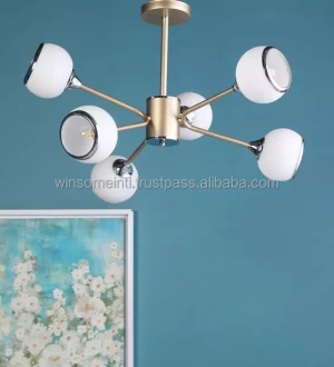 Decorative Metal Chandelier For Home and living Decoration Brown color circle shape 6 lights Chandelier For Indoor Lightings
