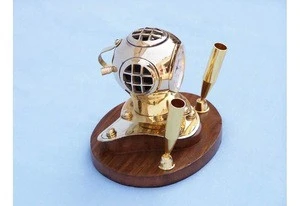 Decorative Nautical Brass Diver Helmet Pen Holder Compass