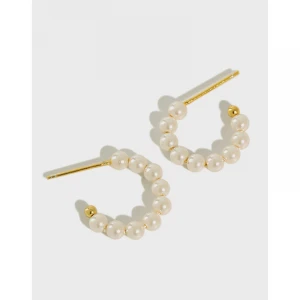 Designer 925s Silver Material Simple Gold Plated Design Pearl Girl Earring