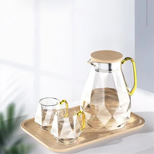Diamond cold water glass set with lid 3pcs glass jug set