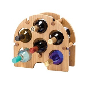 Display Organizer Stand Bamboo Wine Rack With Glass Bottle Holder