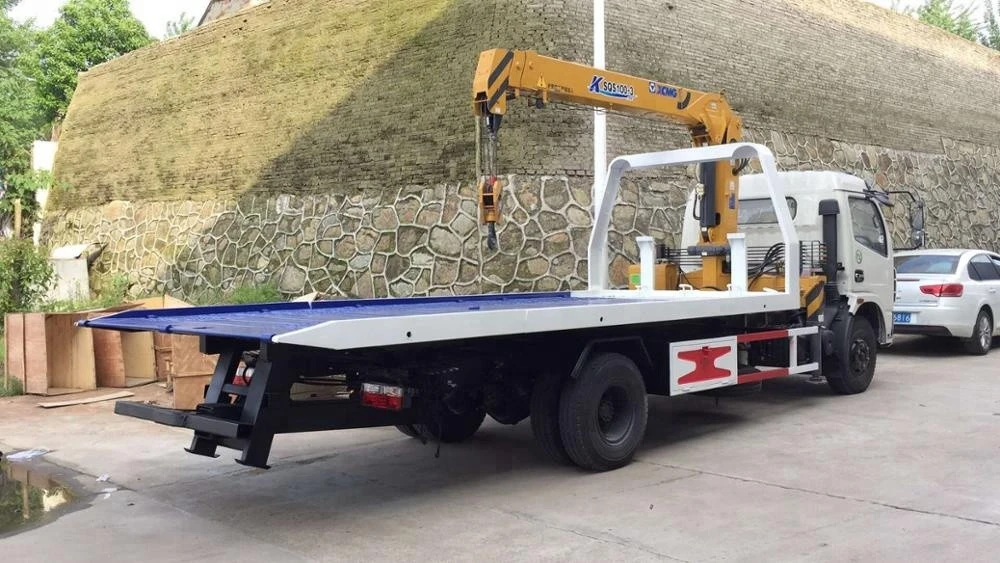 Dongfeng wrecker crane new platform wrecker with 5T crane towing truck mounted crane flatbed tow truck