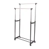 Double pole telescopic foldable garment  rack stand clothes shoes drying rack hanger with wheel