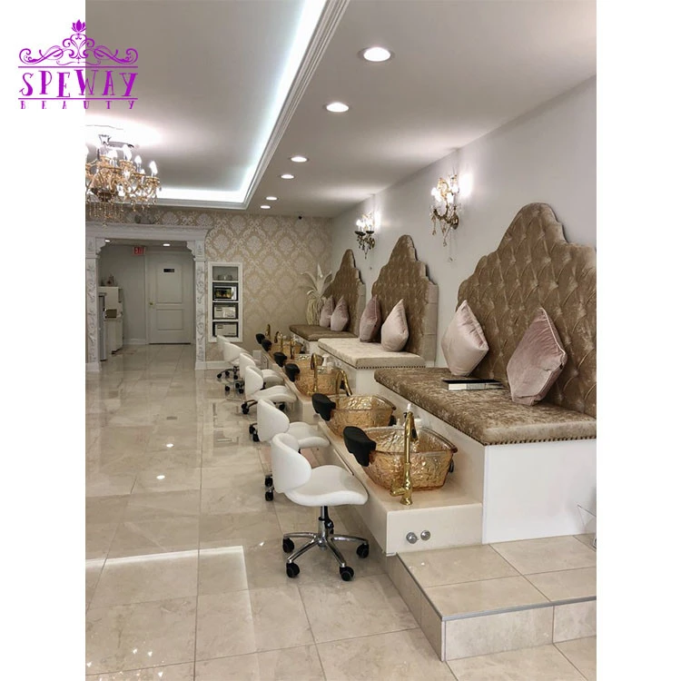 double seaters yellow velvet salon pedicure station spa pedicure equipment elegant pedciure chairs with crystal sink