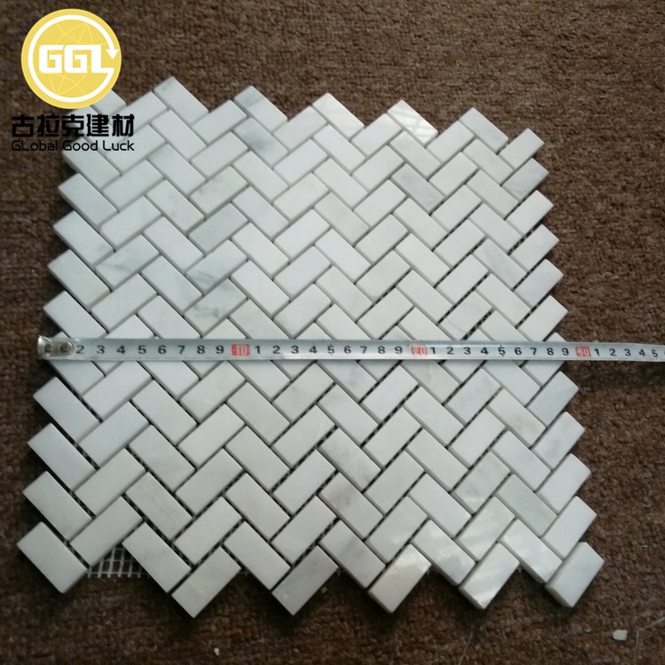 Buy Eastern White Marble Petite Herringbone Mosaic Bathroom Accent Wall ...