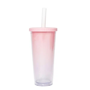 Eco-friendly 16oz 20oz drinking custom double wall plastic reusable milk tea cup bubble tea boba cups with straw