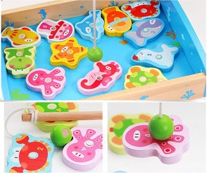 Educational Wooden Fishing Game Puzzle Kids Ocean Fishing Magnets Toys