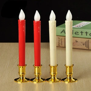 Electric Flameless White LED Taper Candles with Gold Removable Candle Holders