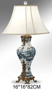 Elegant Hand Painted Blue and White Porcelain Table Lamp, Royal Luxurious Porcelain and Brass Home Decor BF06-1015