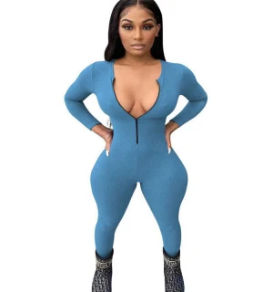 elegant jumpsuits women 2021 onepiece women body suits sexy deep v-neck slim bodycon solid long sleeve jumpsuits