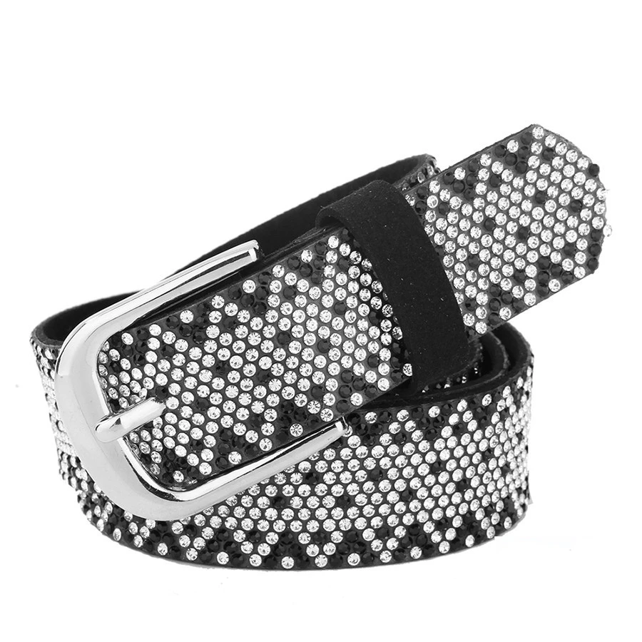 Elegant women diamond beaded leather belt waist cintura for sale