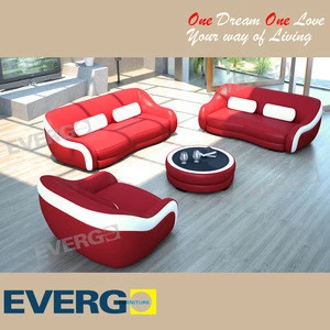 Evergo 2016 Modern Design living room furniture, leather sofa set, 3 2 1 seater sofa with coffee table