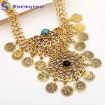 Exotic Gold Jewelry Fashion Three Layer Chains Turquoise Bead Setting Eight-pointstardesign Coins Bridal Jewelry Set