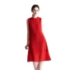 factory direct elegant summer stylish red casual 100% real silk sleeveless women dress