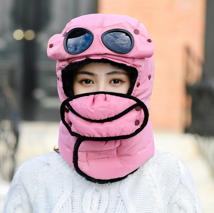 Factory hat winter cold-proof cycling ear flap fur mask scarf glasses thick windproof winter warm hats