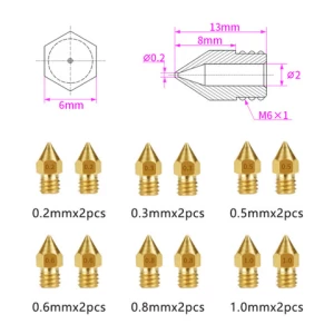 Factory High Quality MK8 3D Printing Brass Tip Nozzle Extruder 1.75mm 3.0mm MK8 Nozzle For 3D Printer Parts