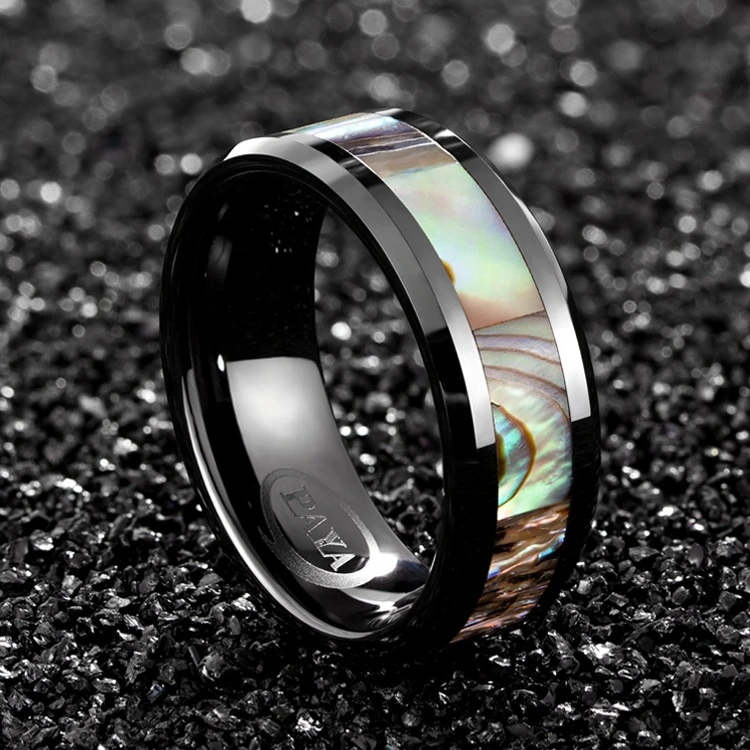 Factory high quality shell inlay tungsten carbide ring