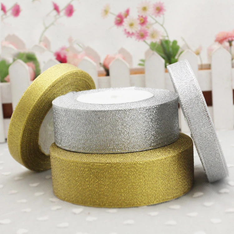 Factory wholesale cheap gold/silver  metallic satin  ribbon with all sizes