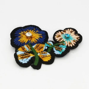 Fancy 100% Cotton Hand Made Flower Patch with Metal Beads and Stone