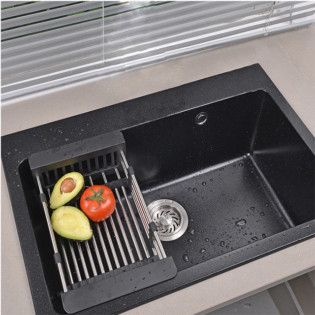 Farmhouse Single Bowl Undermount Artificial Composite Quartz Stone Kitchen Black Granite Sink