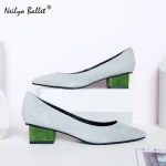 Fashion chunky footwear pump shoes square toe block heel leather dress pumps women shoes