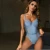 Import Fashion design Polyester Hollow out soft comfortable breathable Sexy one-piece sky blue women body shaper from China