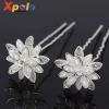 Fashion Wholesales Silver Flower Stones Pearls Hair Pin Jewelry Accessory