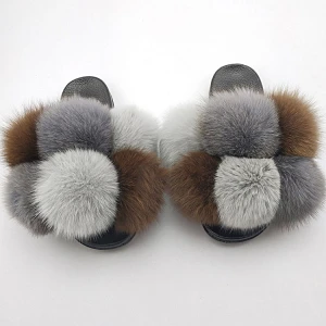 Faux fur slippers baby fur slippers fox fur