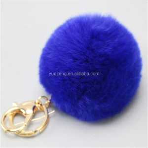 faux raccoon fur pom pom ball with snap fake rabbit fur pom keychain Solid Color pompom ball car key