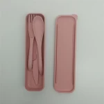 Free Sample Portable Reusable Wheat Straw Cutlery Set With Fork Knife Spoon Per Set With Case Packaging