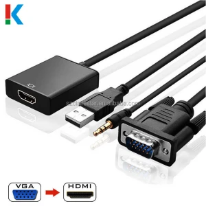 Full HD VGA to HD MI Audio Video Cable Adapter Male to Female Converter with USB Audio Adapter Cable for Laptop PC DVD HDTV